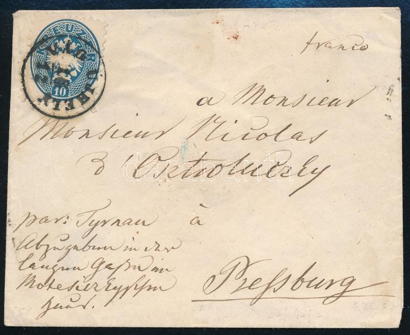 ~1865 10kr levélen 