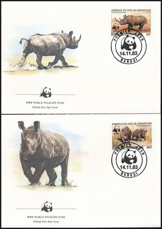 WWF Rhinoceros noir set 4 FDC, WWF: Keskenyszájú orrszarvú sor 4 db FDC-n