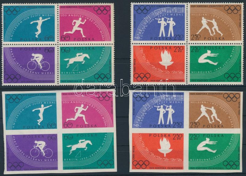 Olimpia sor négyestömbök (fogazott + fogazatlan), Olympics set im blocks of 4 (perforated + imperforated)
