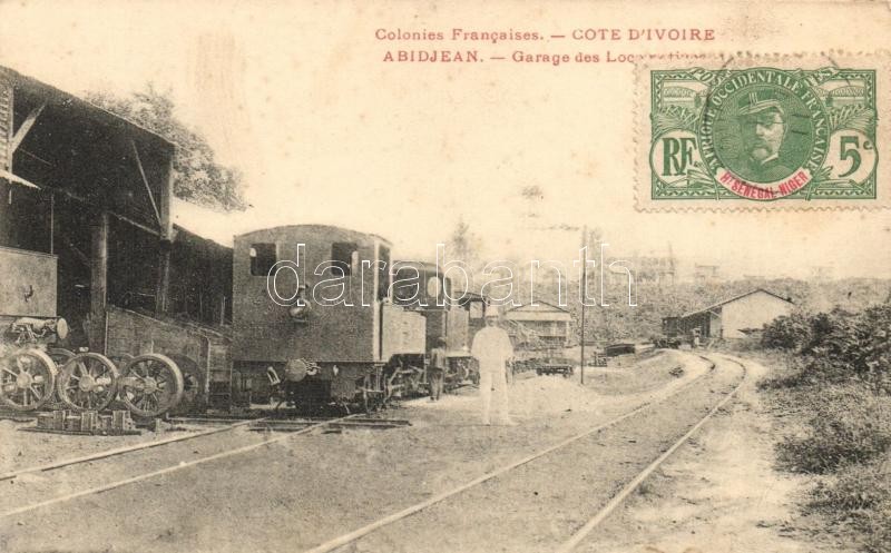 Abidjan, Abidjean; Colonies Francaises, Garage des Locomotives / railway garage of the locomotive. TCV card