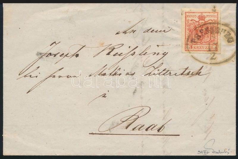 ~1852 3kr HP IIIa levélen, Ferchenbauer vizsgálójellel 