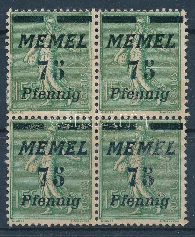 Block of 4, printed and overprinted on the backside, Négyestömb, hátoldali nyomat és felülnyomat