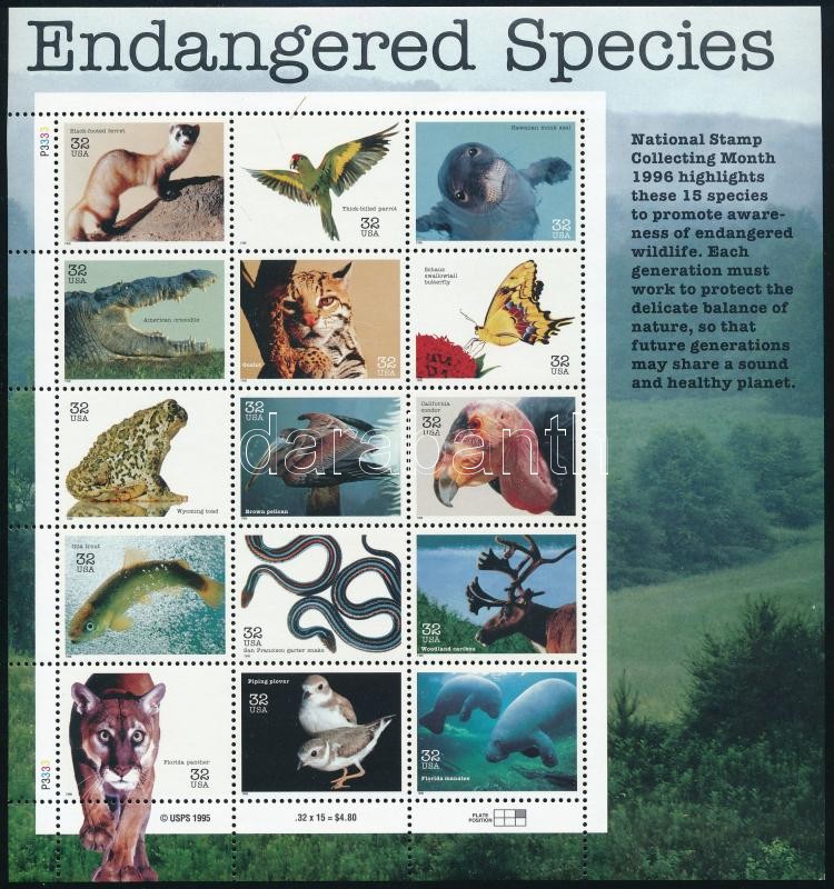 Veszélyeztetett állatok kisív, Endangered animals mini sheet