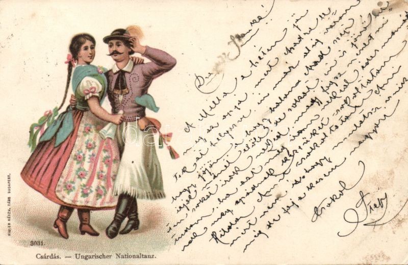 1899 Csárdás, magyar folklór, litho, 1899 Csárdás, Hungarian folklore litho