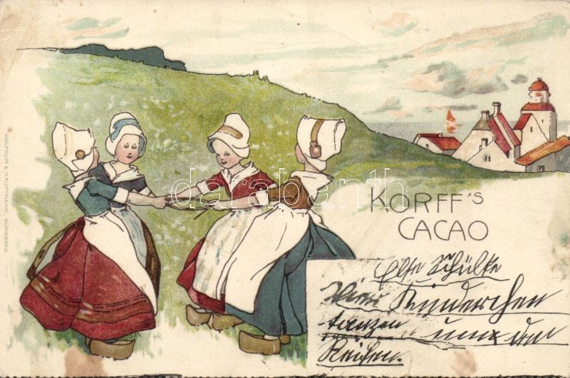 Holland folklór, Korff kakaó reklám litho, Dutch folklore, Korff's Cacao advertisement litho