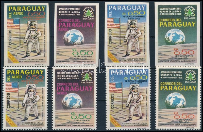 Paraguay Apolló 11 fogazott + vágott sor, Paraguay Apollo 11 perforated + imperforated set