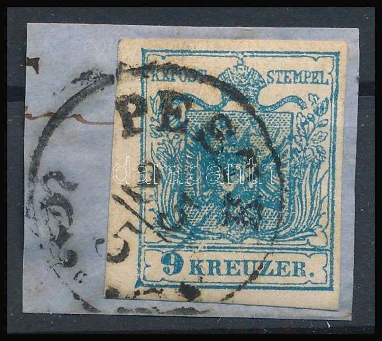 9kr MP III kék, átlós festékcsík a bélyegképben 