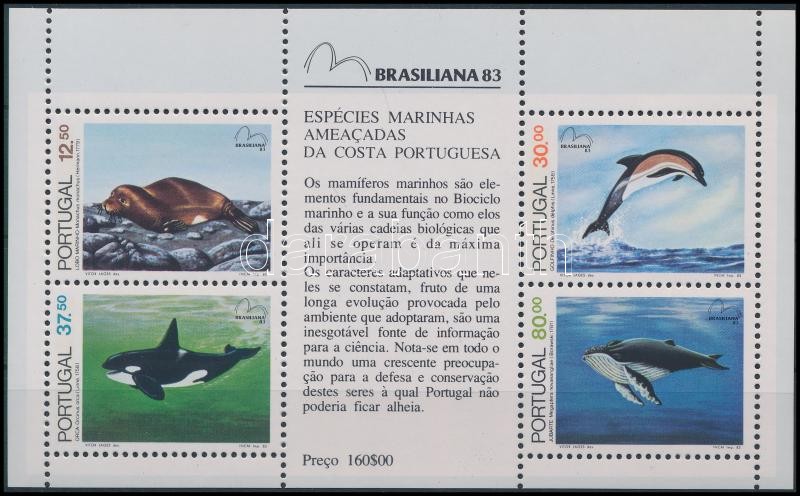 Nemzetközi bélyegkiállítás BRASILIANA, tengeri emlősök blokk, International stamp exhibition BRASILIANA Marine mammals