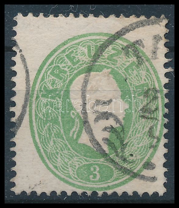 1861 3kr shifted perforation, 1861 3kr elfogazott bélyeg ,,TA(B)"