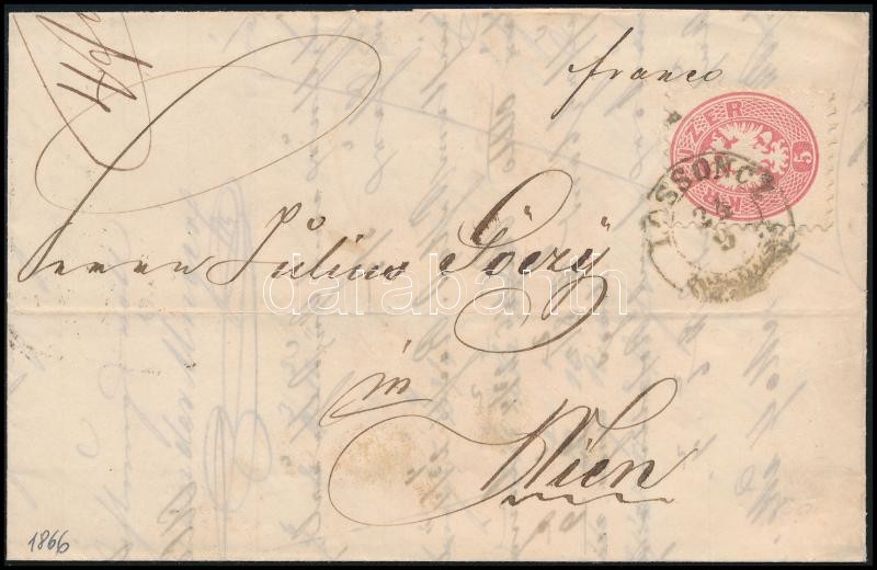 1866 5kr on cover, 1866 5kr levélen ,,LOSSONCZ