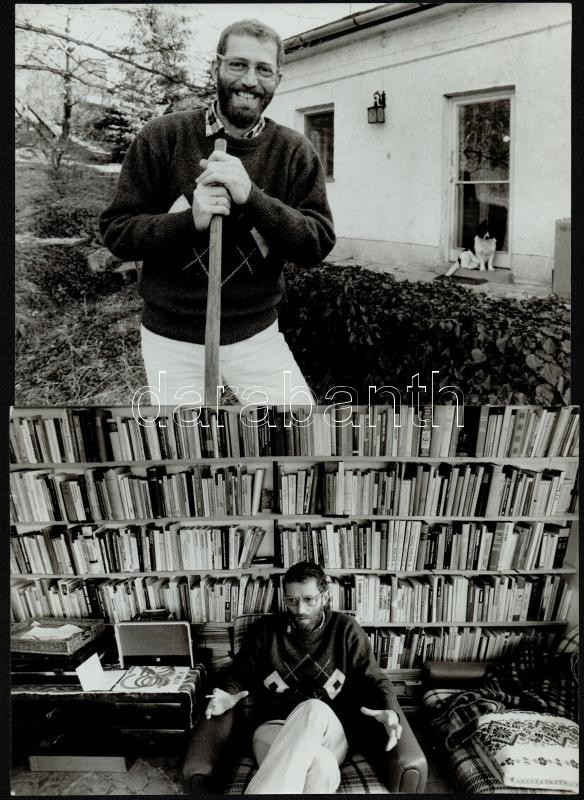 cca 1988 Hernádi Miklós (1944) művészeti író, szociológus családi körben, Lengyel Gábor fotóriportja, 5 db pecséttel jelzett vintage fotó, 16x21 cm és 16,5x22,5 cm között