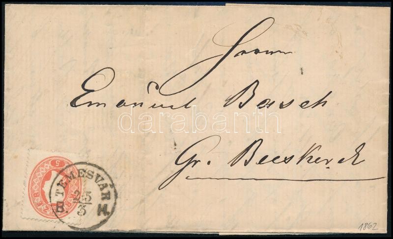 5kr centered on cover, 1862 Centrált 5kr levélen 