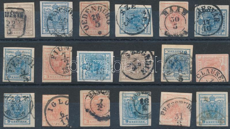 18 stamps with nice cancellations, 1850 18 db bélyeg szép / olvasható bélyegzésekkel