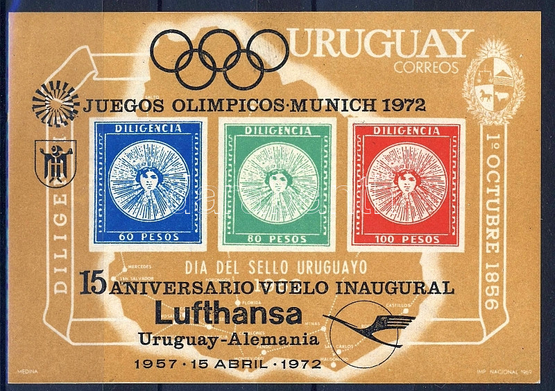 Lufthansa block with black overprint, Lufthansa blokk fekete olimpia felülnyomással