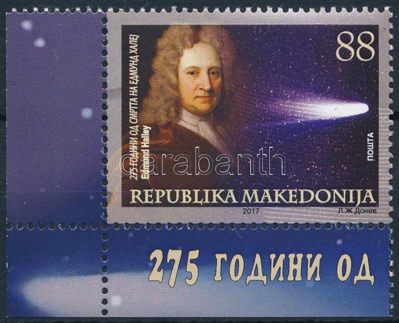 Edmond Halley, astronomer corner stamp, Edmond Halley, csillagász ívsarki bélyeg