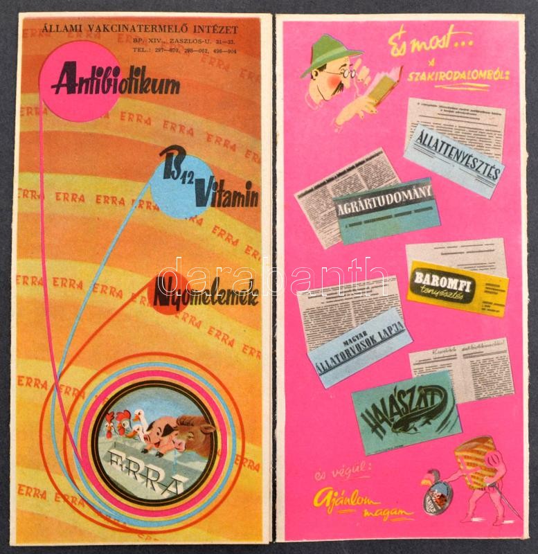 1962 Az Állami Vakcinatermelő Intézet bemutatkozó albuma, benne 23 db vintage fotó (9x12 cm és 18x24 cm között) + 18 db ismeretterjesztő és reklám kiadvány, szórólap, + 3 db kártyanaptár, az album mérete 24x35 cm