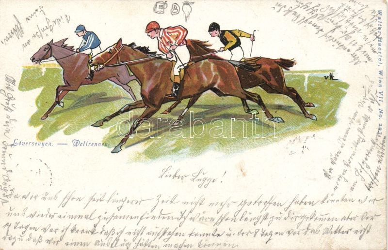 Lóverseny, Walter Haertel No. 293. litho, Horse-race, Walter Haertel No. 293. litho