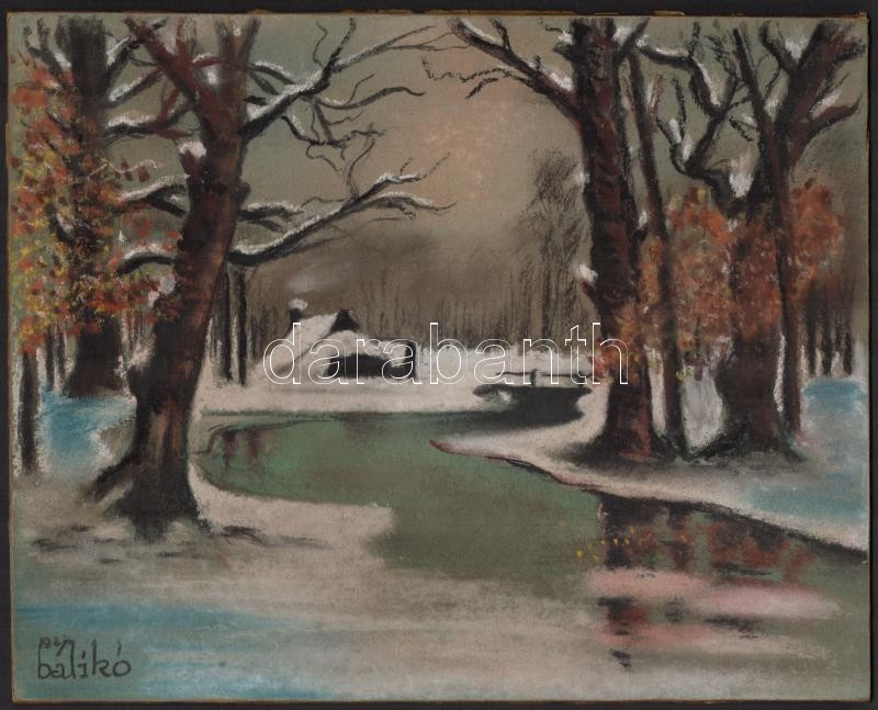 Művészeti; Balikó jelzéssel: Téli táj. Pasztell, karton, 24×30 cm