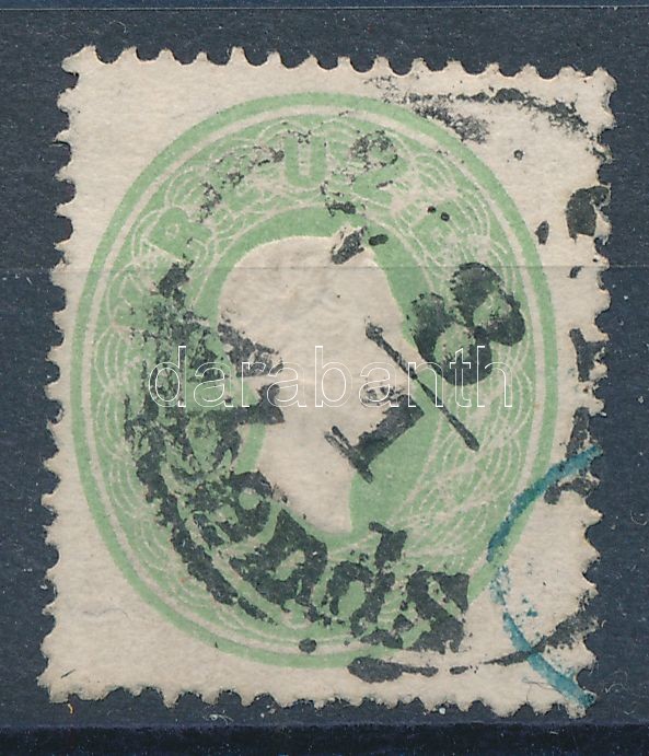 3kr centralised stamp "(PE)STH Abends" + with blue company seal, 3kr centrált bélyeg "(PE)STH Abends" + kék cégbélyegzős előérvénytelenítés