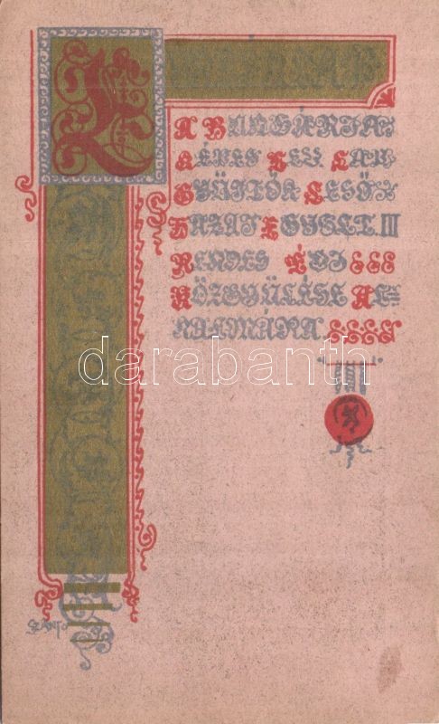 Memorial card, Art Nouveau, golden decoration s: Szántó, Emléklap, Art Nouveau, aranyozott díszítés s: Szántó