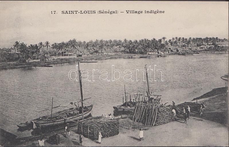 Saint-Louis, Village indigene / indigenous village, river, sailships