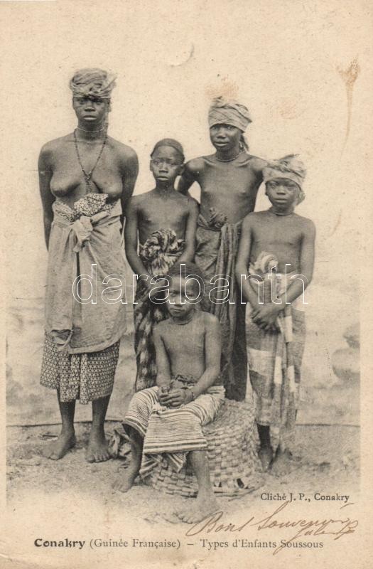 1906 Conakry, Types d'Enfants Soussous / Susu children, Guinean folklore, 1906 Guineai folklór, Susu gyerekek.