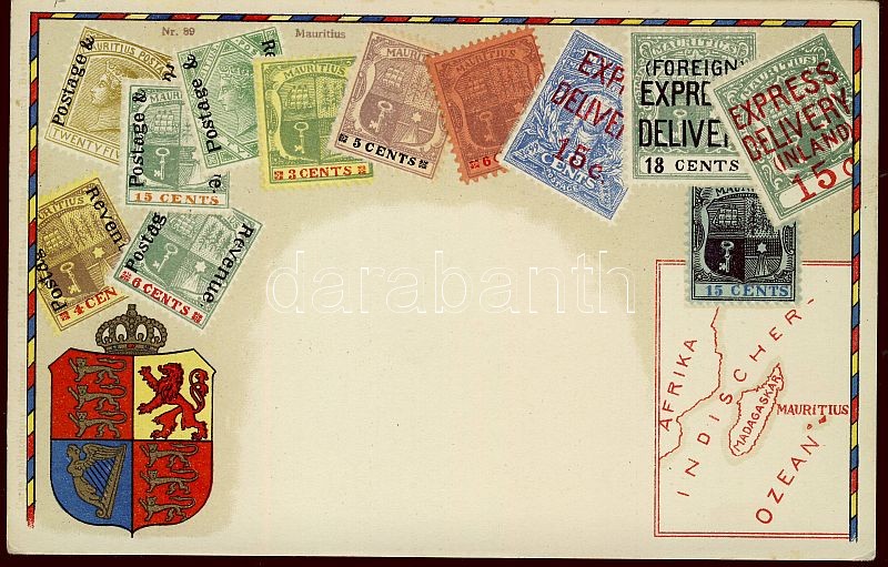 Stamps of Mauritius, coat of arms, golden decoration, litho, Mauritius bélyegjei, címere, aranyozott dekoráció, litho