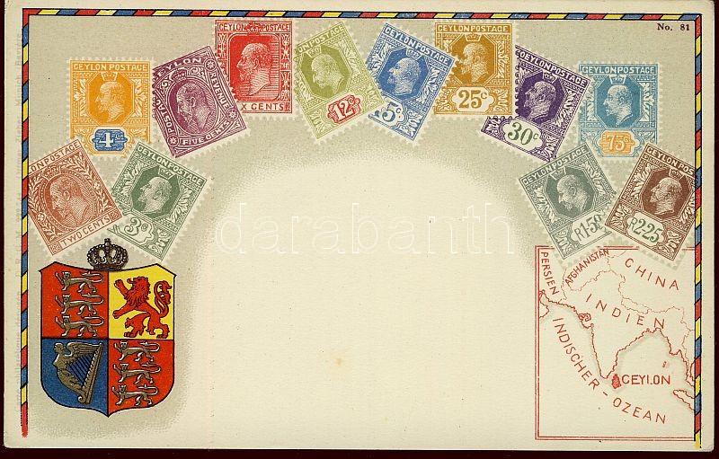 Stamps of Ceylon, coat of arms, golden decoration, litho, Ceylon bélyegjei, címere, aranyozott dekoráció, litho