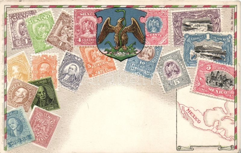 Stamps of Mexico, coat of arms, Emb. litho, Mexikó bélyegjei, címere, Emb. litho