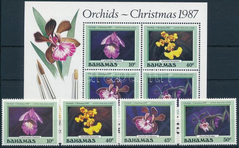 Karácsony, orchidea sor + blokk, Christmas, orchids set + block
