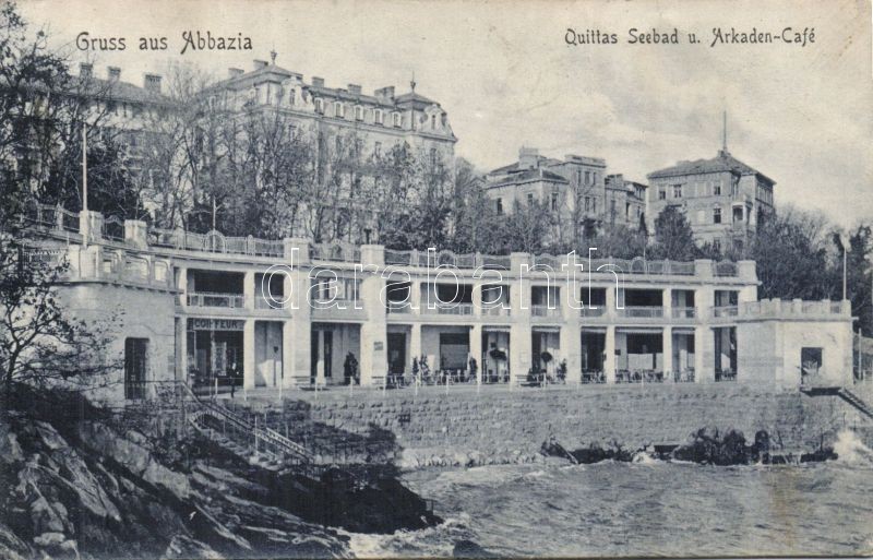 Abbazia, Quittas Seebad, Arkaden Café / beach, cafe