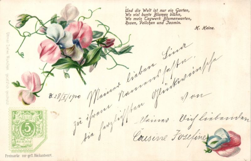 H. Heine vers, Virágok litho Ga, H. Heine poem, flowers litho Ga