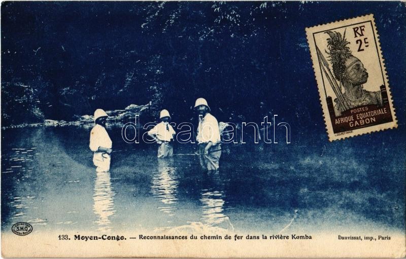 Moyen-Congo, Reconnaissances du chemin de fer dans la riviere Komba / Komba river, reconnaissance for railway construction. TCV card