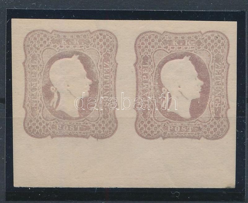 Newspaper stamp reprint margin pair. Certificate: Strakosch, Hírlapbélyeg alsó ívszéli, vízszintes pár újnyomat  Certificate: Strakosch