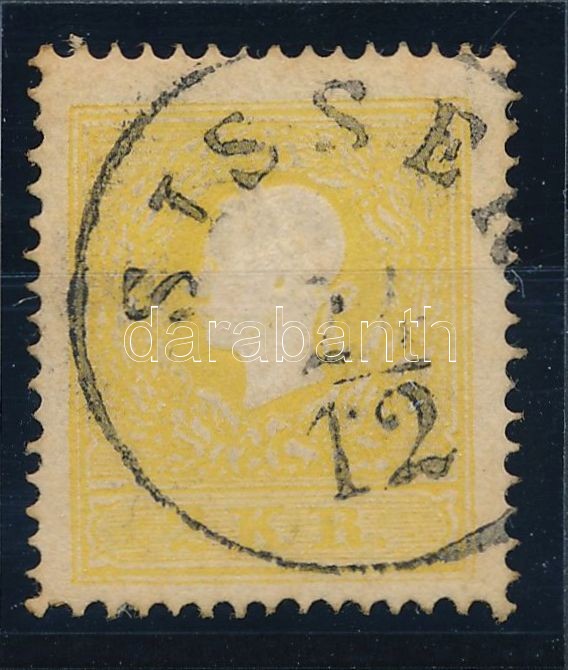 2kr II sárga, túlfestékezett centrált nyomat, karácsonyi bélyegzéssel (12.24) 
