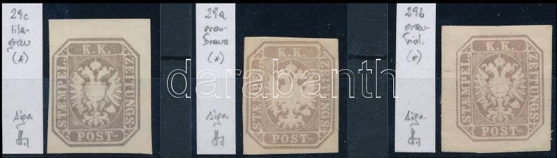 3 Newspaper stamps in colour varieties. Identification: Strakosch, 3 klf színárnyalatú Hírlapbélyeg Identification: Strakosch