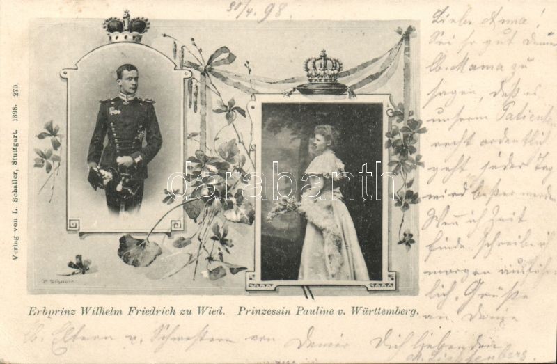 1898 William Frederick, Prince of Wied, Princess Pauline of Württemberg, floral