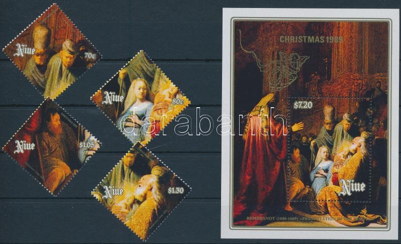 Karácsony, Rembrandt festmények sor + blokk, Christmas, Rembrandt paintings set + block