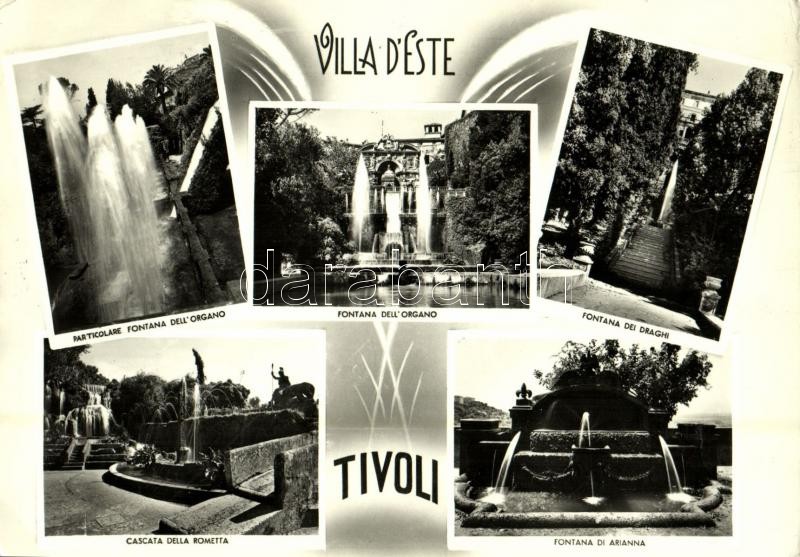 1961 Tivoli, Villa d'Este, Particolare Fontana dell'Organo, Fontana dell'Organo, Fontana dei Draghi, Cascata della Rometta, Fontana di Arianna / villa, fountains (14,7 cm x 10,3 cm)