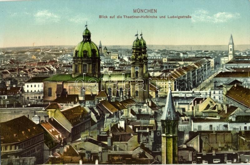 München, Munich; Blick auf die Theatiner-Hofkirche und Ludwigsstrasse / general view, church