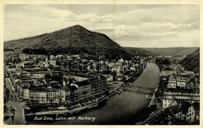 1935 Bad Ems, Lahn mit Malberg / general view, river, mountain