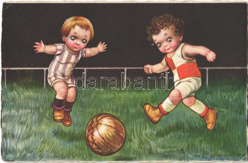 1925 Focizó gyerekek, művészlap s: Colombo, 1925 Children playing football, art postcard S: Colombo