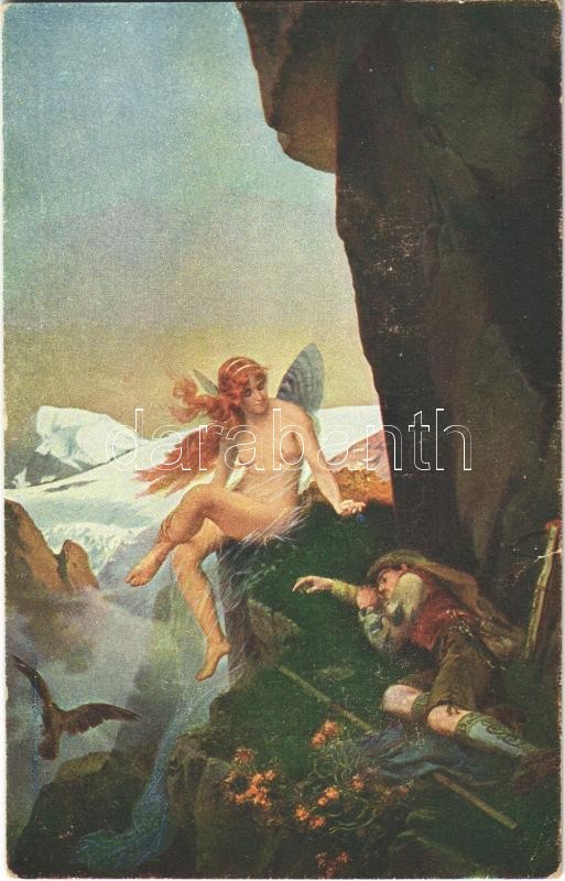 Alpská pohádka / Fairy of the Alps, erotic nude lady, Salon J.P.P. 2083. s: K. Dielitz, Erotikus meztelen hölgy, alpesi tündér. Salon J.P.P. 2083. s: K. Dielitz