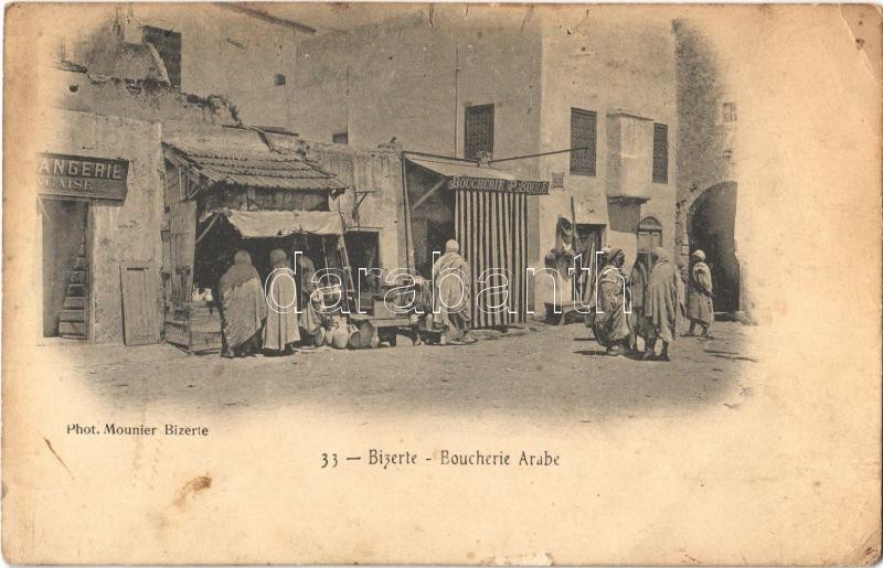 1904 Bizerte, Boucherie Arabe / Arabian butcher shop, folklore