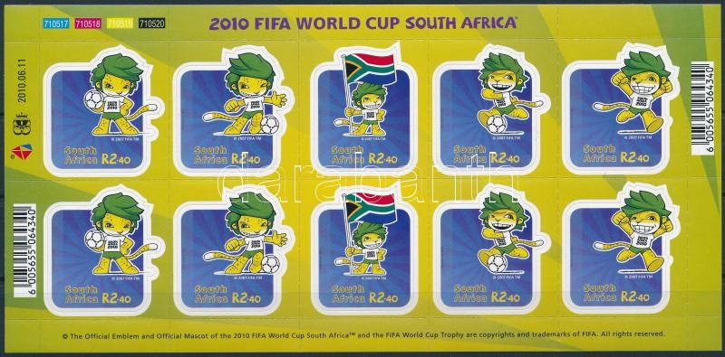 Football World Cup, South Africa self-adhesive mini sheet, Futball Világbajnokság, Dél-Afrika öntapadós kisív