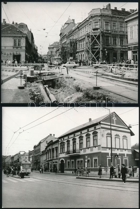 cca 1973 Budapest, az 1-es és 21-es (vagy 71-es?) villamos, 2 db vintag fotó, 13x18 cm