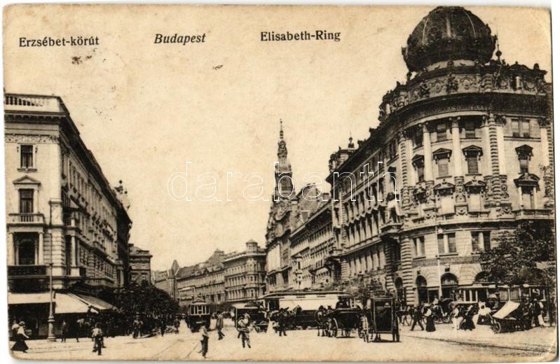 1916 Budapest VIII. Erzsébet körút, fogorvos, villamosok, takarékpénztár