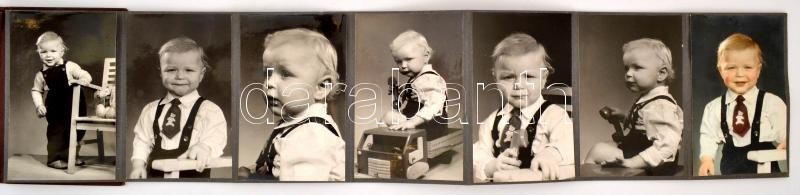 cca 1958 Fővárosi Foto Vállalat leporellós fotóalbumba beragasztva, 10 db vintage fotó egy gyermekről, 13,3x8,3 cm