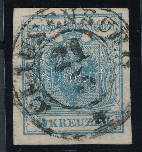 9kr HP I greyblue stamp, plate flaws 