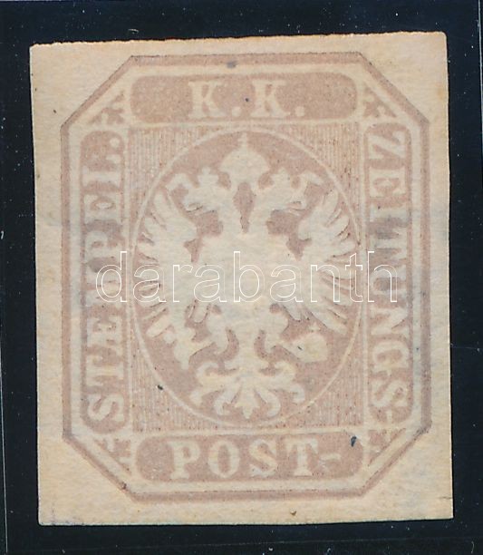 Newspaper stamp, brown lilac with watermark, with original gum. Certificate: Strakosch, Barnáslila Hírlapbélyegvízjellel, eredeti gumival  Certificate: Strakosch
